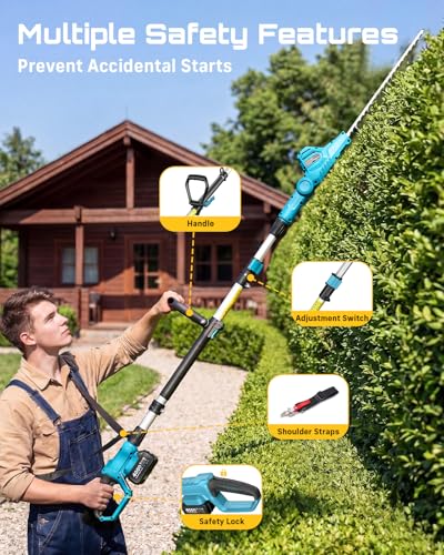 SEESII 2-in-1 Cordless Pole Saw 8-Inch & 16-inch Hedge Trimmer Combo - color: Royal Blue