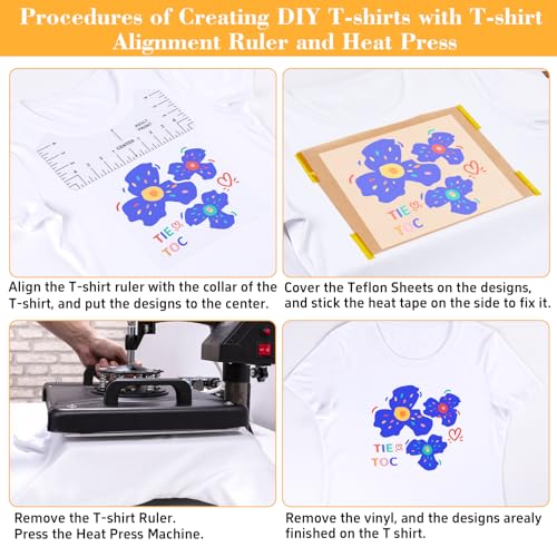 18Pcs Sublimation Accessories, Tshirt Ruler Guide Vinyl Alignment Tool, Heat Press Accessories, Teflon Sheet Non Stick 16x20, Heat Resistant Tape 0.4" x108ft, PVC T Shirt Rulers to Center Designs - style: Tshirt Ruler-18