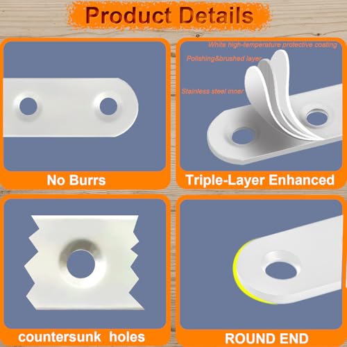 24 Pack White Flat Brackets 1.42” x 0.63” Straight Brace - color: White, size: 24 Pcs / 1.42 x 0.63 in