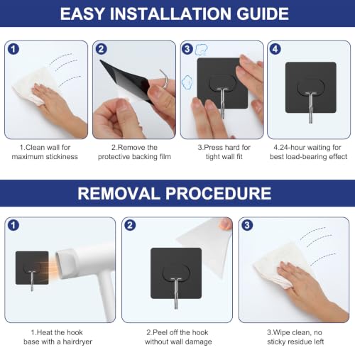 Adhesive Wall Hooks No Drill Large Black Heavy Duty,13LB Sticky 12 Pack - color: Black, size: Large 12 Pcs
