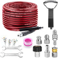 100FT Sewer Jetter Kit for Pressure Washer, 5800PSI Drain Cleaner Hose - color: Red-100FT hose