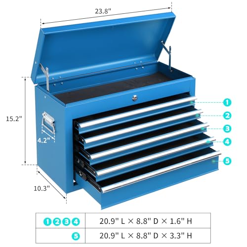 Winado 24" Portable Tool Box, 5 Drawer Tool Chest, Blue - color: Blue