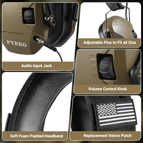Electronic Shooting Ear Protection w/Gel Pads, 23dB NRR Active Noise Reduction & 3X Amplification Headset for Shooters - color: Brown