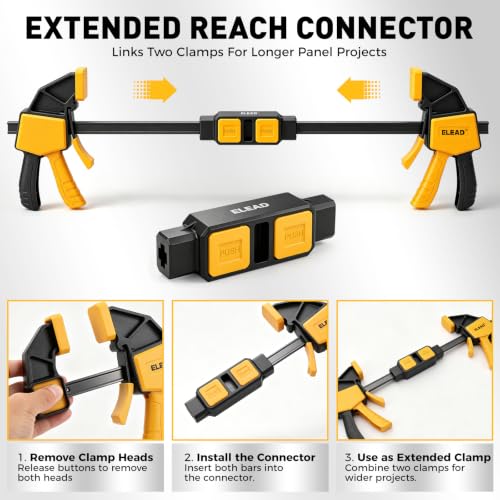 6-Pack Wood Clamps for Woodworking, 4-Piece 6" Bar Clamps with 2-Piece Clamp Connectors, Quick-Release Wood Clamps with 150 LBS Load Limit, Trigger Clamp Set for Woodworking DIY Projects - style: 4-Piece 6" 150lbs with clamp connector