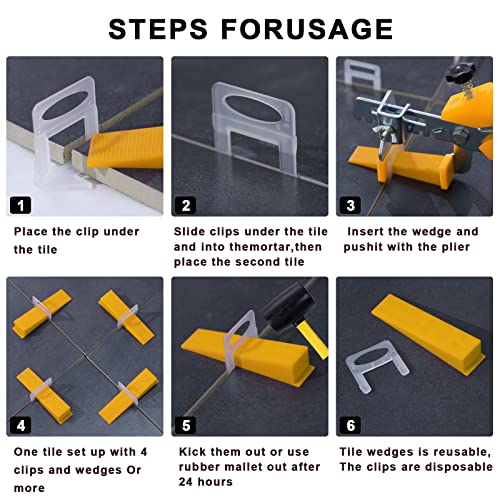 Tile Leveling System 1/8" Spacers Tile Leveler Clips 7500 Pcs and 16 oz Rubber Mallet Hammer .Tile Tools Set for Professional Ceramic and Stone Installation