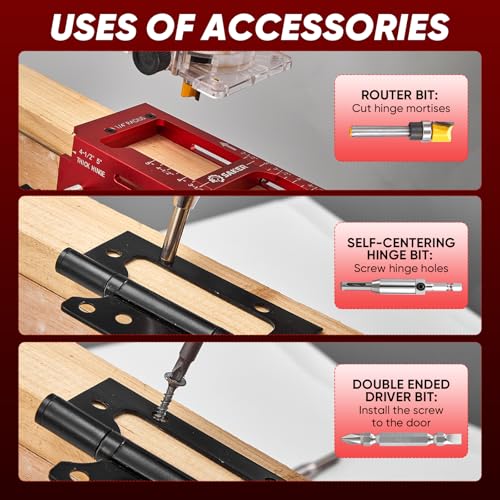 Saker Door Hinge Jig and Deep Hole Pencil Set,Aluminum Alloy Doors Hinges Router Jig,Adjustable Doors Jamb Hinge Jigs,Fits Door Hinges from 2.5" to 5" Length and Thicknesses,Radius 1/4” or Radius 5/8” - size: Door Hinge Jig and Deep Hole Pencil