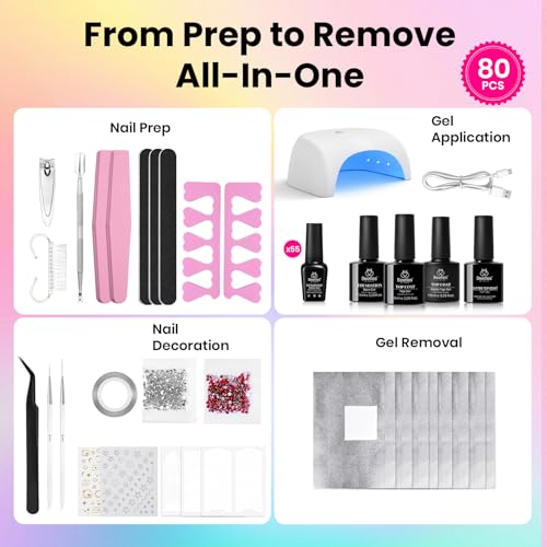 Beetles Gel Nail Polish Kit with U V Light - 80Pcs 55 Colors Gel Nail Kit - color: 0 - Color Enchantment