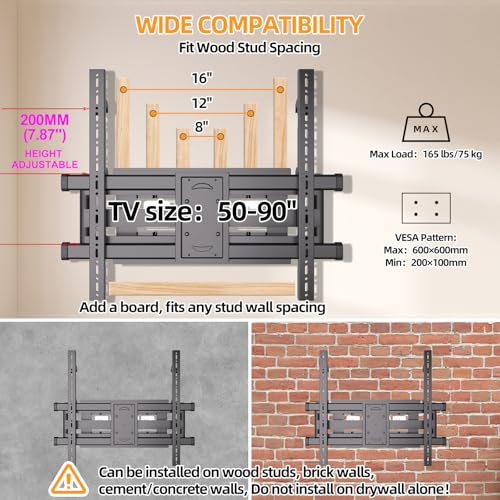 TV Wall Mount for 50-90 inch TVs, 200mm (7.87") Height Adjustable - size: 50-90 Inch