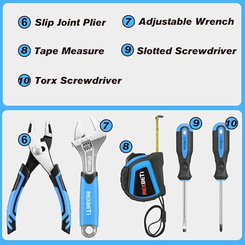 REXBETI 10-Piece Kids Tool Set with Real Hand Tools, Blue Durable Storage Bag, Children Learning Tool Kit for Home DIY and Woodworking,6+ Years Old Birthday Gift - color: Zima Blue