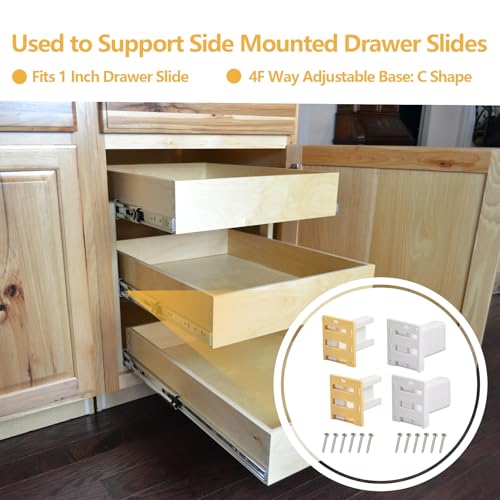 4 Pack Drawer Slide Track Brackets Rear Mount Plastic(2 Pairs) face Frame sockets for 1 Inch Drawer Slides, Cabinet Pull Out 4 Packshelf Slides Hardware Bottom Mount, C-Shaped Drawer Rail Bracket