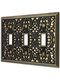 Amerelle Filigree Triple Toggle Cast Metal Wallplate in Antique Brass - size: 3 Toggle