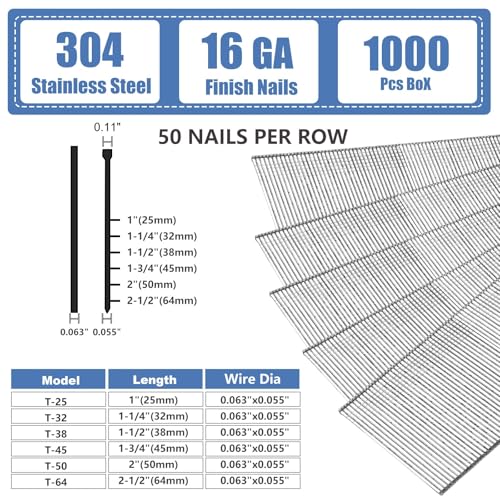 1-1/2 Inch 1000-Pack 304 Stainless Steel 16 Gauge Finish Nails - size: 1-1/2" -1000 pcs