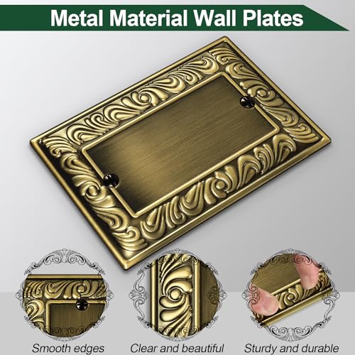 6 Pack Antique Brass Decorative Single Blank Outlet Covers Wall Plates - size: 1 Gang Single Blank