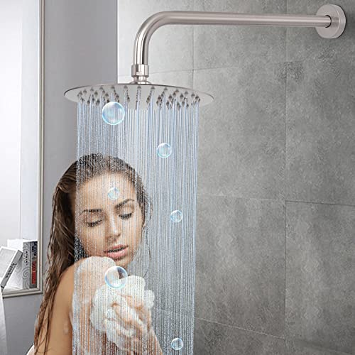 Shower Arm with Flange and Teflon Tape, Wall Mounted Shower Pipe 304 Stainless Steel Extension Arm for Fixed Shower Head & Handheld (15 Inch, Brushed Nickel) - color: Brushed Nickel, style: 15 Inch