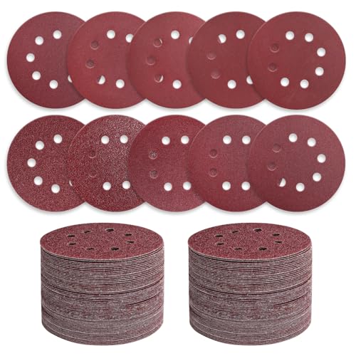 170 PCS 5 Inch 8-Hole Sanding Discs, Round Hook and Loop