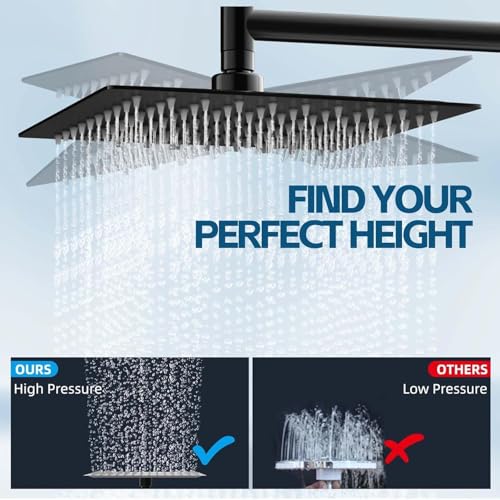 Shower Head,10 Inch High Pressure Rain Shower Head with Handheld Spray Combo, Adjustable Dual Rainfall Shower Head - Showerhead Comb Set with Extension Arm - 60 Inch Long Shower Hose(Black) - color: Black, size: 10 Inch