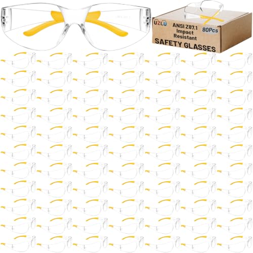 80 PCS Safety Glasses Bulk Unisex, ANSI Z87.1 Clear Protective Eyewear - color: Yellow