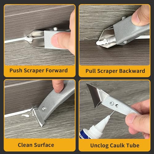 Caulking Tool-Caulk Remover Tool Kit,Grout Removal Tool,Silicone Bathroom Caulk Finishing Tool with Stainless Steel Scraper and Metal Handle for Bathroom,Kitchen,Bathtub,Sink Joint,Window