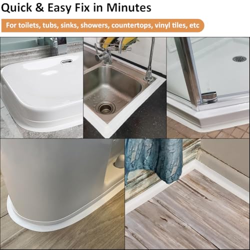 White Caulk Tape Self Adhesive Waterproof, Bathroom Peel & Stick Caulking Strip Floor Tile Wallpaper Toilet Tub Shower Wall Trim, DIY Project Renter Friendly Decor, Quick & Easy to Install in Minutes - style: White-1.5IN-10.5FT