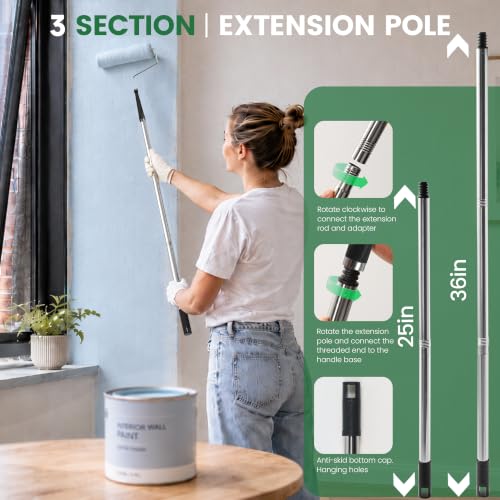Voomey 11pcs 9 in House Paint Roller Kit with Extendable Frame for Walls