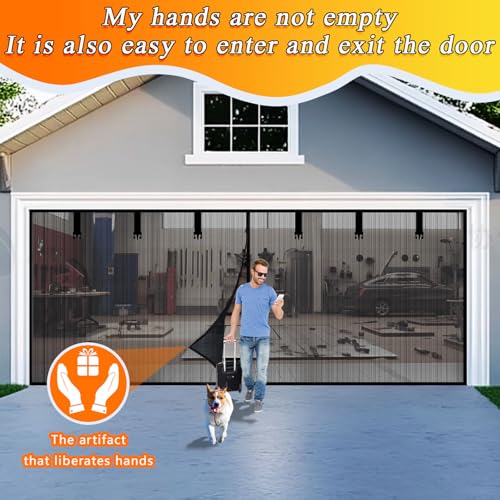 Garage Door Screen 2 Car 12x7FT Garage Screen Door，Upgraded PET Mesh with Retractable Magnetic Screen Garage and Heavy Duty Bottom for Easy Assembly and Pass, Hands-Free Screen Door - size: Size: 12x7FT - Fits Garage Door Size: 12x7FT