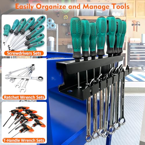MUTUACTOR Magnetic Wrench Holder Heavy Duty,Anti-scratch Magnetic Mount Screwdriver Rack, 2 Layers Wrench Screwdriver Holder for Work Bench Toolbox Tool Cart,1PCS,Black,9 Holes and 7 Slots - style: Black Screwdrivers Wrench Holder