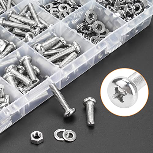HELIFOUNER 1280 Pieces M2 M3 M4 M5 Phillips Pan Head Machine Screws, Flat Washers and Nuts Assortment Kit, 304 Stainless Steel - size: M2 M3 M4 M5