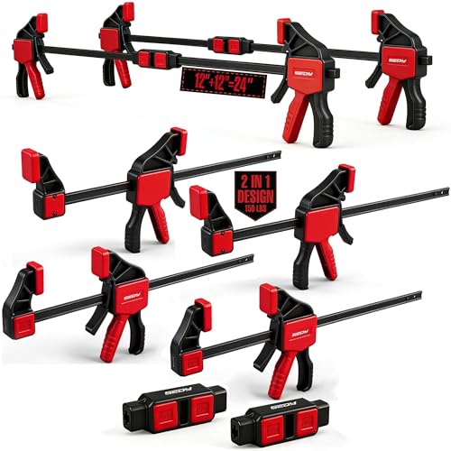 6-Pack 12 Inch Bar Clamps for Woodworking with 2-Piece Clamp Connector, 12" Quick-Release Wood Clamps with 150 LBS Load Limit, Trigger Clamp Set, One-Handed Clamps/Spreader for Woodworking - style: 12" (6-Pack) | Extends to 24"+ New Version