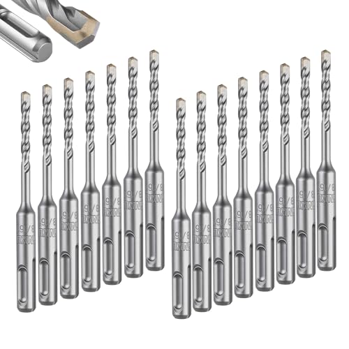 Geinxurn 3/16" x 4" SDS Plus Rotary Hammer Drill Bits, 15PCS Double Thread Masonry Drill Bits Set Carbide Tipped, Drilling in Brick, Stone and Concrete, Cement Walls - size: SDSBIT031604-015