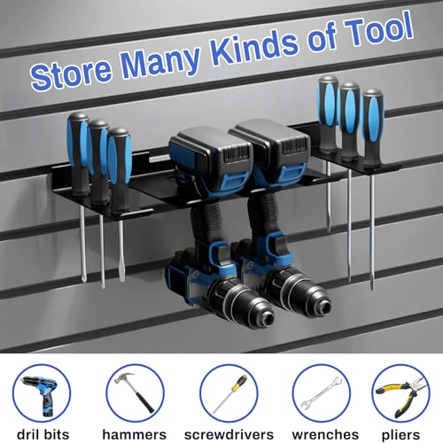 Slatwall Power Tool Organizer 2 Pack, Cordless Tool Organizer with 8 Drill Holder, Heavy Duty Slat Wall Accessories Max Loads 40Lbs for Garage, Workshop - size: 2 PACK