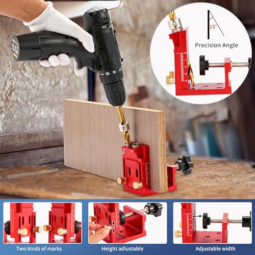 Pocket Hole Jig Kit - Metal Drilling Locator - Woodworking Joint Angle Guide Tool - Pocket Screw Jig System with Depth Setting Collar and 2 Carbon Steel Drill Bit (Pocket Hole Jig Kit)
