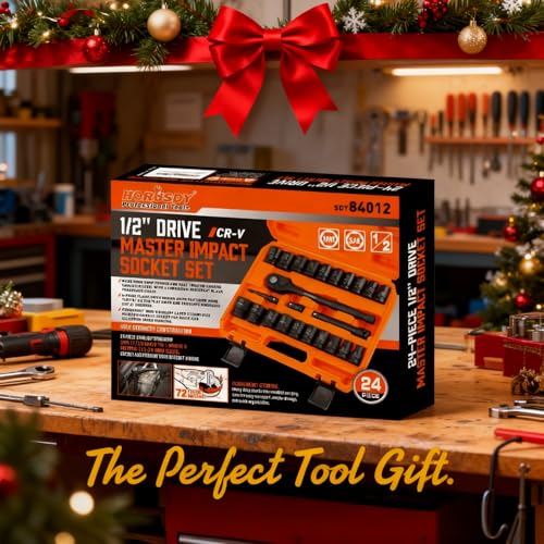 HORUSDY 1/2" Drive Shallow Impact Socket Set, 24-Piece SAE (7/16"-1") and Metric (13-24mm), 6 Point, Cr-V, Includes 1/2-Inch Drive Ratchet Handle, Drive Extension Bar - color: 24 Pcs Orange