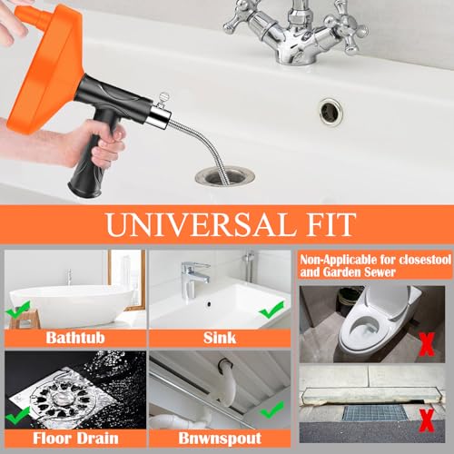 33 Feet Drain Snake Auger, Plumbing Snake Drain Hair Clog Removal Tool, Heavy Duty Toilet Snake Auger, Sink Unclogger Drain Cleaner Tool for Bathroom Kitchen Tub Shower with Gloves