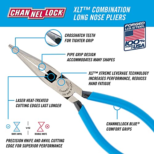 Channellock Needle-Nose Pliers 326 - Long Nose with Side Cutter, Channel Lock Pliers - 6 in - size: 6 Inch Long Nose with Side Cutter