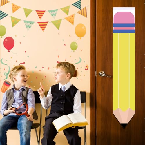 2Pcs Yellow Pencil Shape Blackout Curtains for Classroom Door Window, Office, Porch, Room Cover Shade