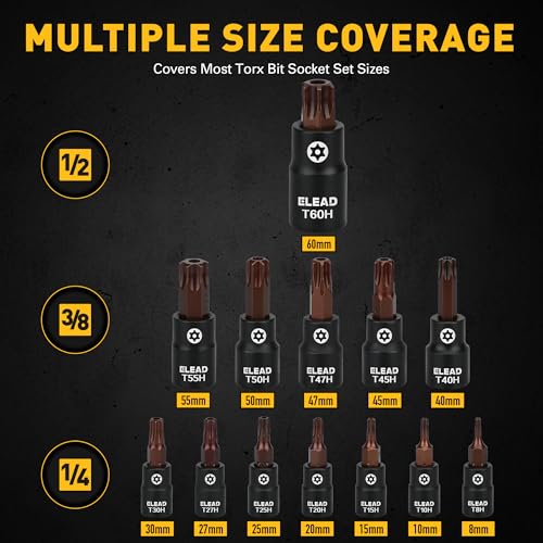 16-Piece Torx Bit Socket Set - Premium S2 Steel European Style T8-T60 with Socket Adapters, Star Bit Socket Set 1/4”, 3/8” and 1/2” Drive | Professional Mechanic Garage Tools - style: Torx