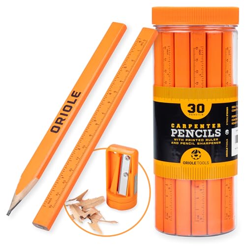 Oriole Carpenter Pencils Bulk Set with Sharpener and Ruler, 30 Flat Pencils