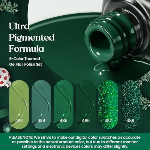 Beetles Green Gel Polish Set - 6 Color Jelly Glitter Sparkle Gel Nail Polish Set, Soak Off UV Nail Lamp Avocado Dark Carnival Nail Art Design Home Salon Gifts for Women - color: A-Mixed Finishes | Green Teal