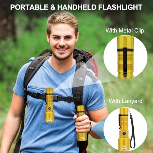 Rechargeable Flashlights High Lumens,Super Bright Small Powerful Flashlight - color: Yellow Gold