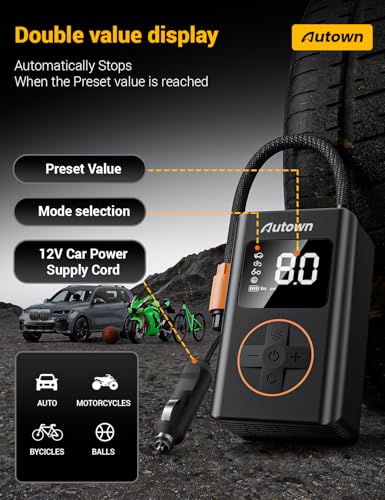 AUTOWN Flat Tire Repair Kit with Air Compressor, Professional Tire Plug Kit