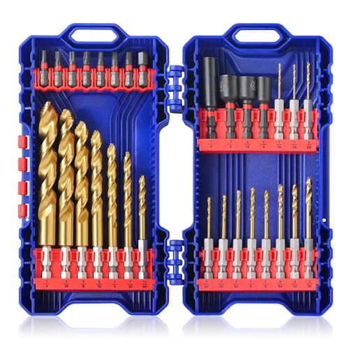 Handree 30pcs Hex Shank Stepped Point Drill Bit Set, No Pilot Hole Needed, 1/16"-1/2" for Impact Drivers, Titanium Drill Bits for Metal, Steel & Acrylic, Industrial, MRO & DIY Use - size: 30pcs Step Point Hex