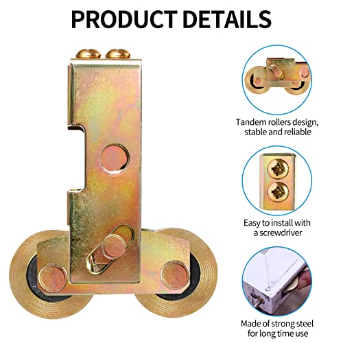 Huazu Sliding Patio Door Tandem Roller Assembly - 1-1/4 Inch Steel Ball Bearing, Replacement Rollers for Sliding Glass Doors, Screen Doors, Gates, and Windows (2 Pack)