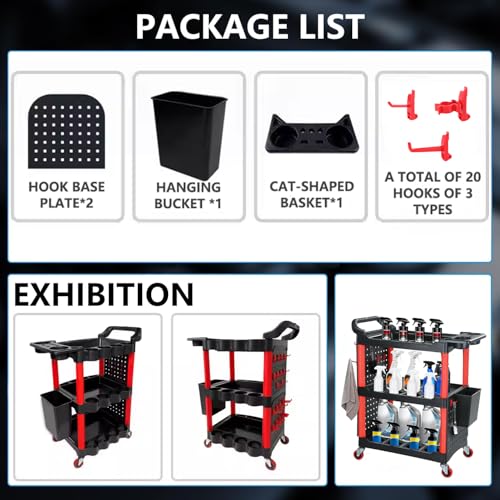 Auto Detailing Cart with Wheels, 3 Tier Rolling Detail Cart - color: Upgraded