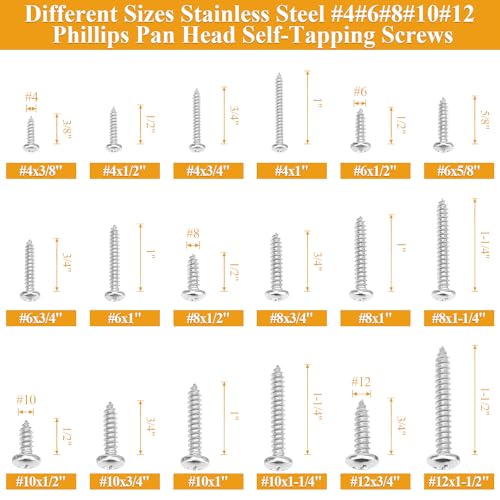 545 Pieces #4#6#8#10#12 Wood Screws Set, Phillips Pan Head #4#6#8#10#12 Self-Tapping Screws Assortment Kit, 304 Stainless Steel - size: Wood Screws Kit (#4#6#8#10#12), style: Phillips Pan Head