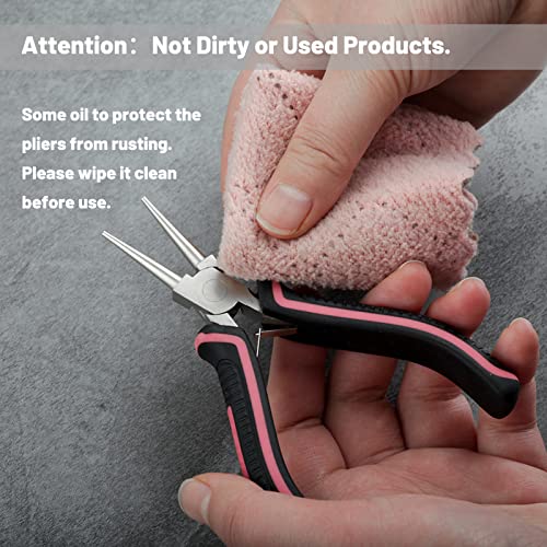5-Inch Round Nose Pliers for Jewelry Making Wire Looping Plier Smooth Jaws Wire Bending Pliers Jewelry Making Tool Precision DIY Hand Tool for Wire Looping Wrapping, Pink Tool for Women - style: Round Nose Pliers