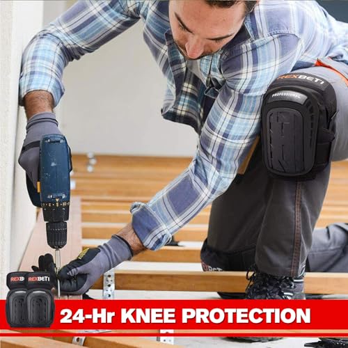 REXBETI Knee Pads for Men, Anti-slip Construction Gel Knee Pads for Work - color: Black