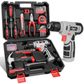 JENABOM Tool Set, 146-Piece Home Tool Kit with 8V Cordless Drill - color: Red