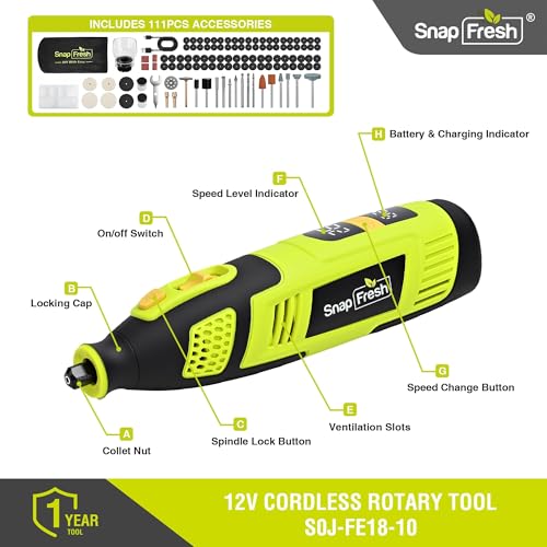 SnapFresh 12V Cordless Rotary Tool Kit, 32,000 RPM, 111 Accessories - size: 12