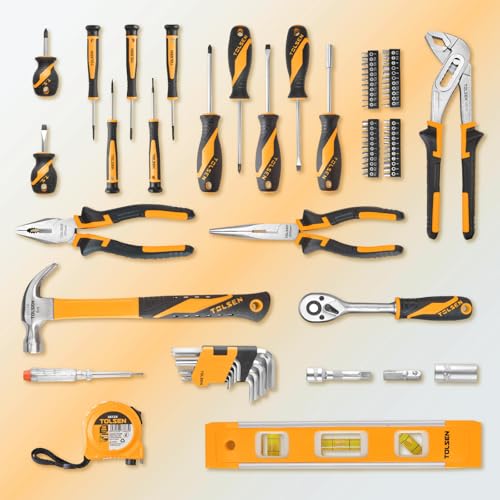 TOLSEN Basic Tool Set Household Tool Kit, Mechanic Tool Kit with Toolbox - size: 89 PCS