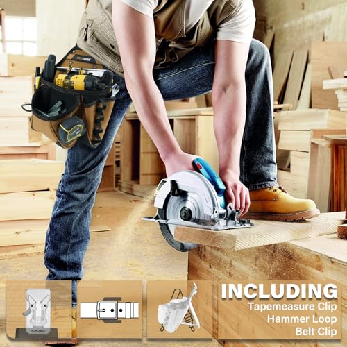 MELOTOUGH Contractor Electrician Tool Pouch - Nail Screw Work Framer Belt With Hammer Loop Clip-on Utility Organizer and Kickstand Back - color: Khaki Tool Pouch